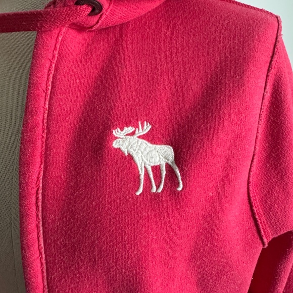 Abercrombie & Fitch Muscle Pink -Red  Zipped Hoodie with Embroidered White Deer - Picture 5 of 9